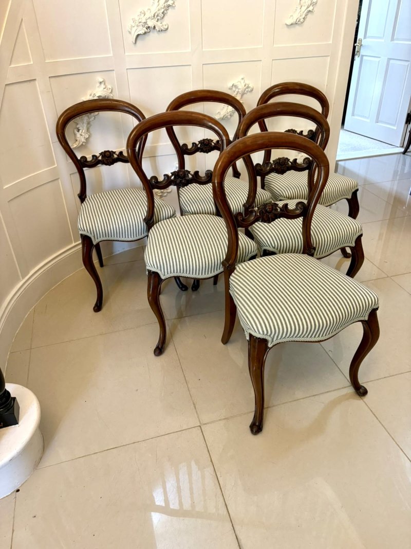 Set of 6 Antique Victorian Quality Carved Mahogany Balloon Back Dining Chairs - Image 2